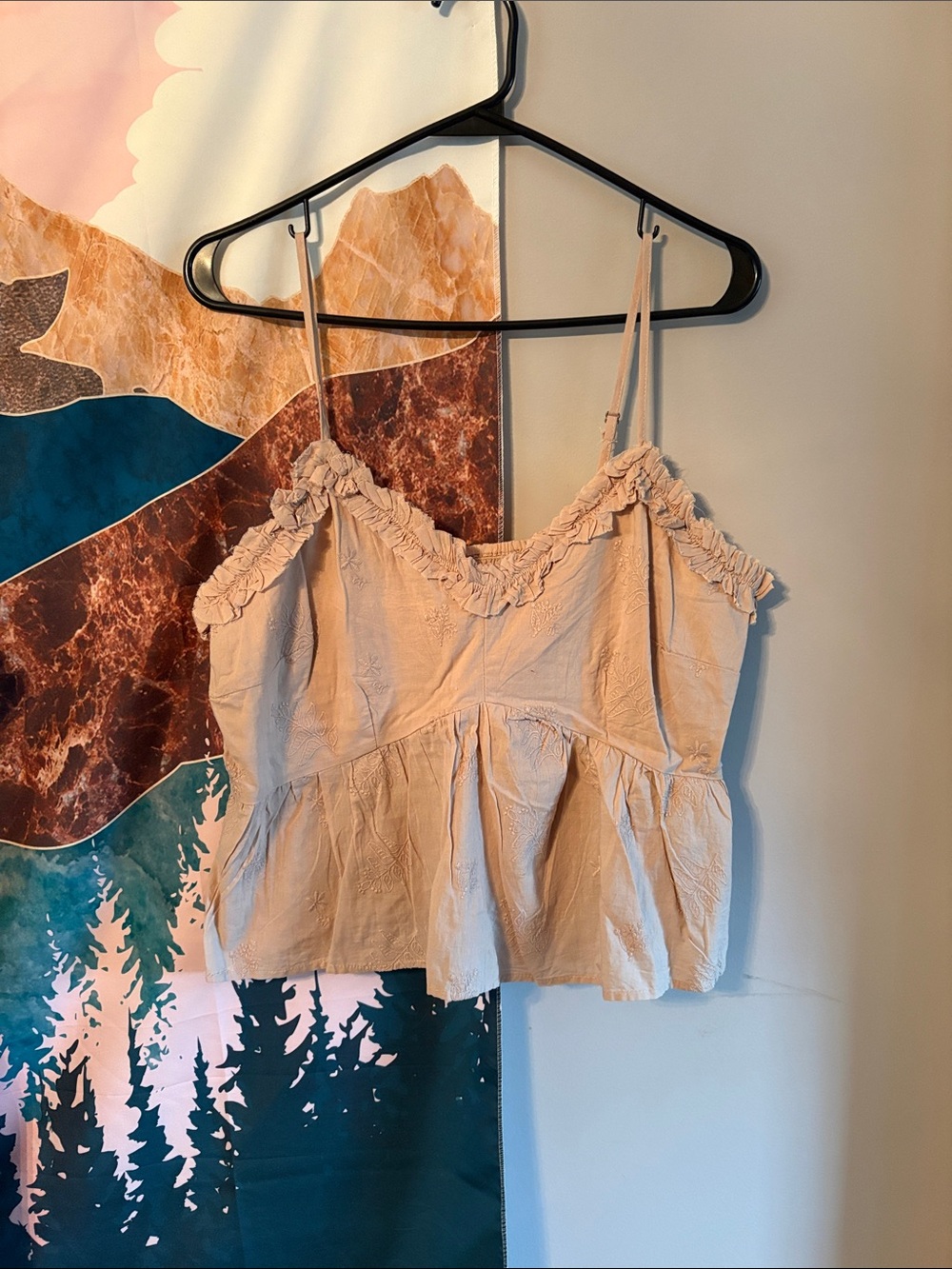 Japna Beige Ruffle-Trim Peplum Camisole